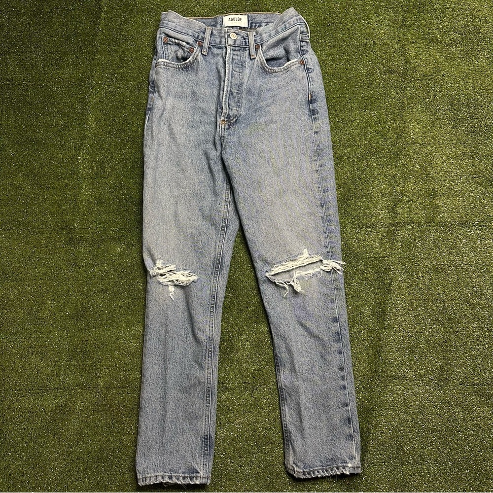 AGOLDE straight rise crop jeans distressed size 24 blue wash